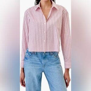 GAP 100% Cotton Pink Striped Cropped Button Down Top Size M